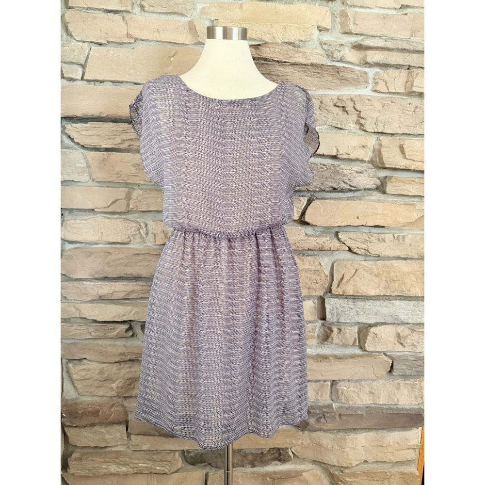 Lush Womens Navy White Geometric Chevron Short Sleeve Elastic Waist Dress M